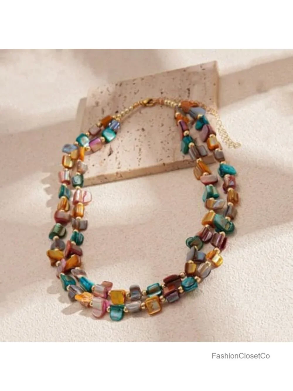 Boho Layered Beaded Faux Shell Choker Necklace Chunky Statement Jewelry